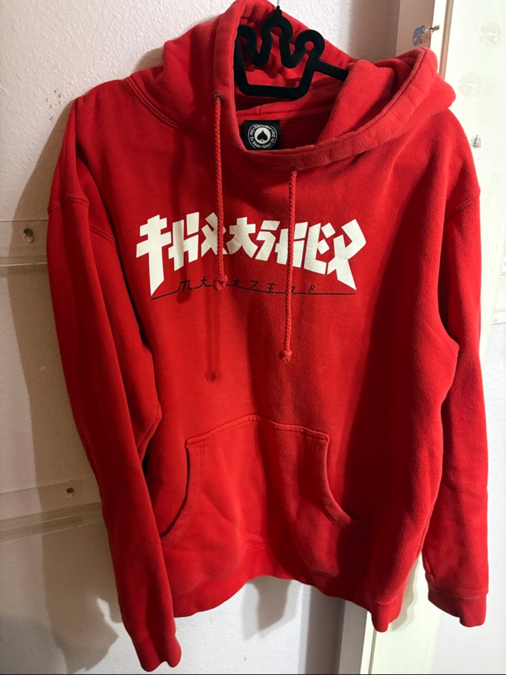 Red Graphic Pullover Hoodie with Japanese-Inspired Print